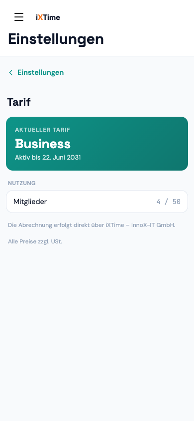 Abrechnung mit aktuellem Plan und Plan-Auswahl (Mobil)