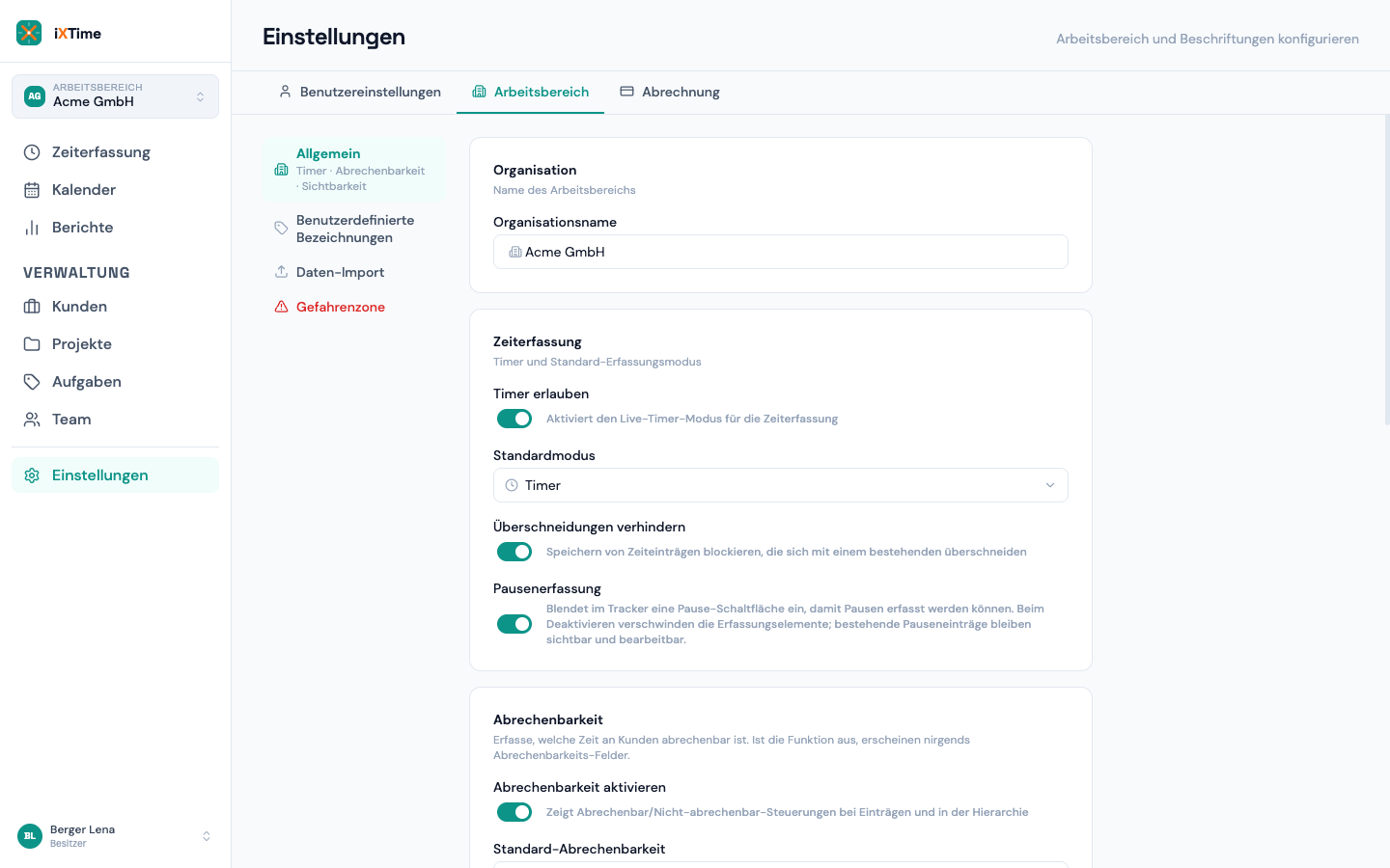 Allgemeine Workspace-Einstellungen