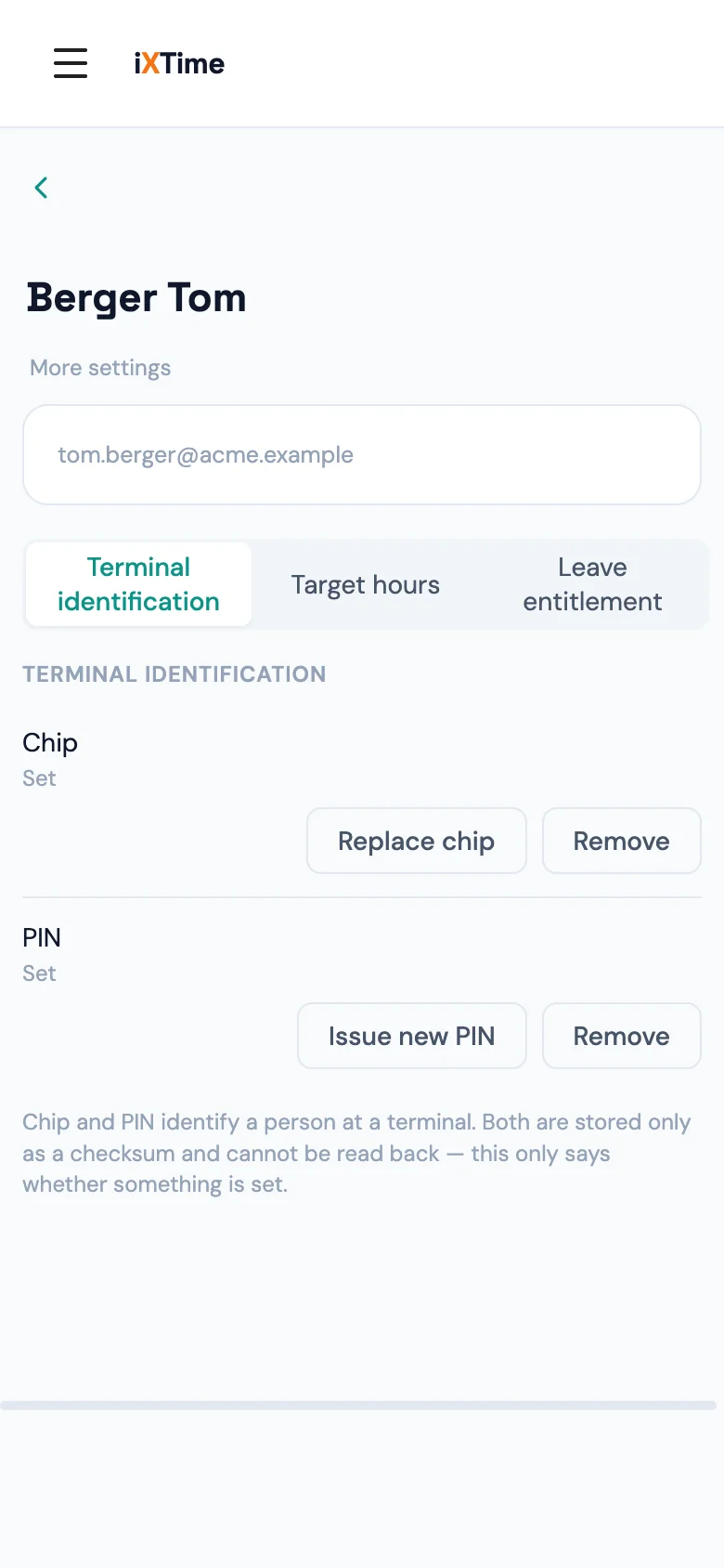 A member’s details, Terminal identification tab: chip not set, PIN set (Mobile)