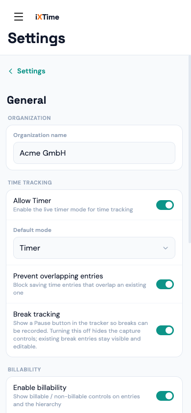 General workspace settings (Mobile)