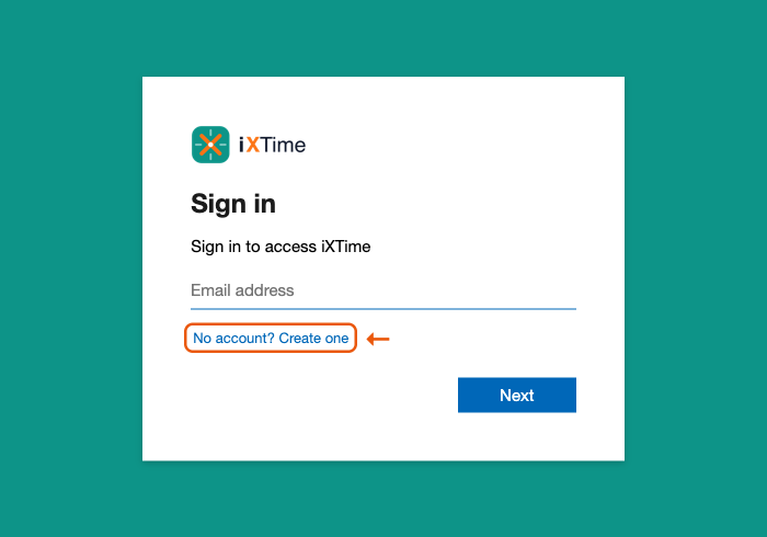 Sign-in page with the “No account? Create one” link highlighted