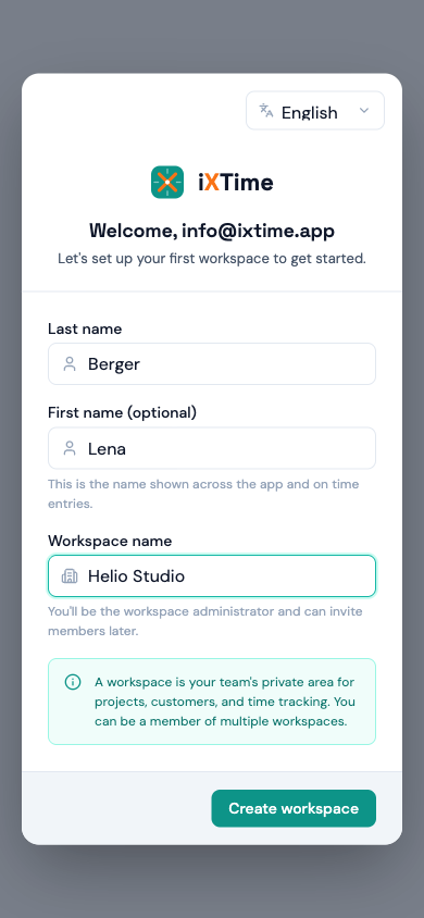Ersten Workspace in iXTime einrichten (Mobil)